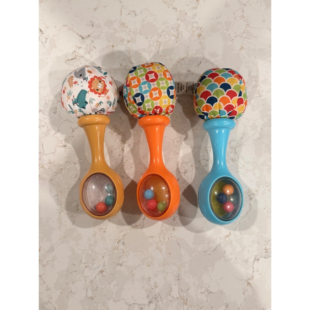 Fisher Price Rattle n Rock Maracas Set of 3 Blue Orange Yellow Baby Musical Toys